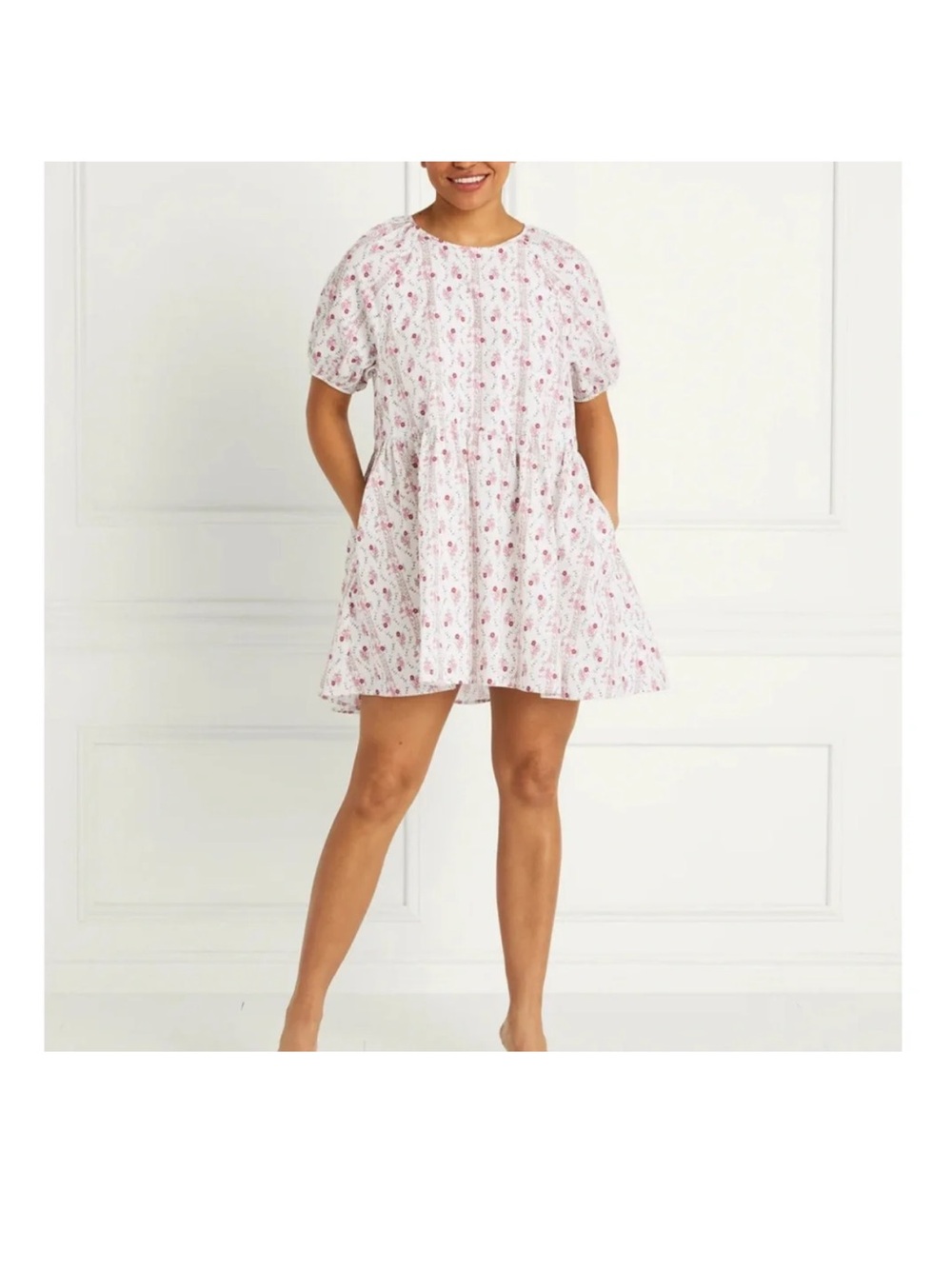 Hill House Home Mini Dress with Pink Floral Print and Puff Sleeves